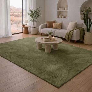 Unamourdetapis Tapis salon 200 x 290 cm vert uni lavable ultra doux, toucher confortable et structure dense, design &eacute;pur&eacute;, tiss&eacute; avec finition soign&eacute;e, entretien