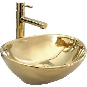 Réa LAVABO SOFIA GOLD/GOLD N VASQUE A POSER EN CERAMIQUE ARGENTEE OVALE MARQUE