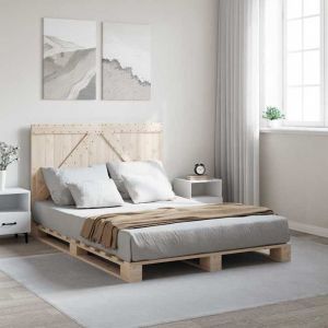 VidaXL Cadre de lit avec t&ecirc;te de lit 140x200 cm bois de pin massif, lit, meuble de chambre &agrave; coucher, lit en bois, lit double, cadre de lit en bois