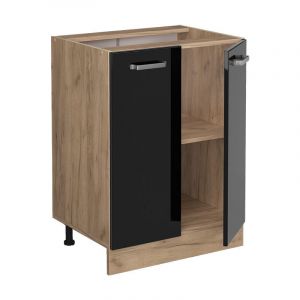 Vicco - Meuble bas de cuisine R-Line, Noir Haute brillance, 60 cm sans plan de travail