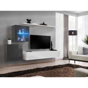 Image de Meuble TV Mural Design " XV" 250cm Blanc & Gris Prix