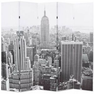 Paravent séparateur de pièce cloison de séparation décoration meuble pliable 200cm new york noir et blanc 0802020