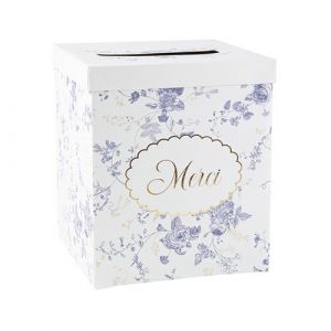 URNE CARTON MERCI BRIDGERTON FLEURI 21X25CM BLANC Neuf