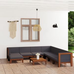 Image de VidaXL Salon de jardin 9 pcs avec coussins Bois d'acacia solide - Gris