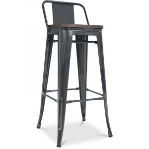 Image de Privatefloor Tabouret Style Tolix en bois avec petit dossier Pauchard Style - 76 cm Gris foncé 42 Gris Foncé