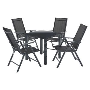 Juskys Garden Set Milano - 5 pi&egrave;ces - Gris fonc&eacute; - 80x80x74 cm table + 4 chaises