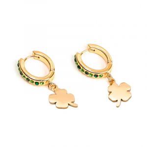 Nature & D&eacute;couvertes Boucles cr&eacute;oles en acier inoxydable dor&eacute; motif tr&egrave;fle et strass