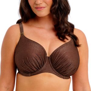 Haut de bikini &agrave; bonnets couvrants fronc&eacute;s Sabana marron