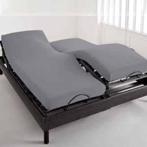 Drap Housse lit Articulé Tête et pieds relevables Coton Gris minéral