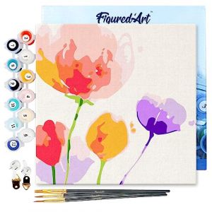 Figured'Art Mini Peinture par Numéro Adulte 20x20cm avec cadre Fleurs en Couleurs - Petit Format Kit de Loisir Créatif DIY Numéro d'Art Complet