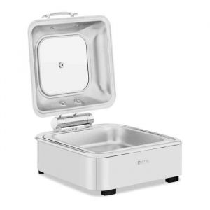 Chafing dish gn 2/3 professionnel à fond plat (acier inoxydable, verre trempé, 5,3 litres, 1 récipient gn 2/3, poignée cool touch, hublot)