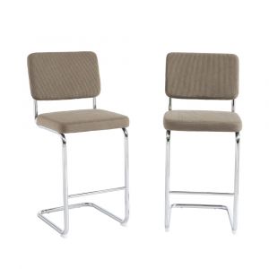 Lot de 2 tabourets mi-hauts velours côtelé grège pied métal