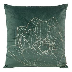 Eurofirany Housse de Coussin élégante en Velours avec Impression 45 x 45 cm Housse de Coussin en Velours Doux Motif Fleur Lotus Menthe foncée