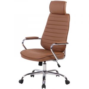 Décoshop26 Fauteuil de bureau hauteur réglable pivotant mécanisme de bascule pvc marron clair et métal chromé 100002614