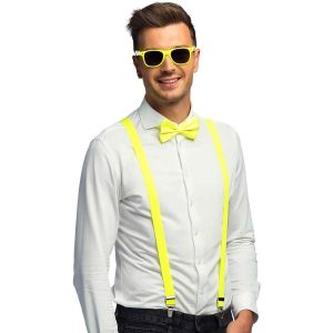 Ruedelafete Set Accessoires (lunettes, bretelles, noeud pap), Fluo Jaune