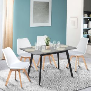 Image de Idmarket Table scandinave extensible INGA 120-160 CM plateau béton ciré pieds noirs