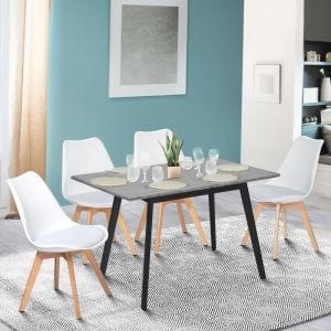 Idmarket Table scandinave extensible INGA 120-160 CM plateau béton ciré pieds noirs