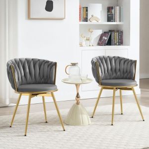 Woltu - Lot de 2 Chaises Salle à Manger, Chaises Pivotantes en Velours, Dossier Tissé, Pieds en Métal, Gris Foncé