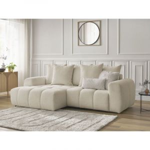 Bobochic Canapé d'angle convertible coffre ROXELANE tissu bouclette