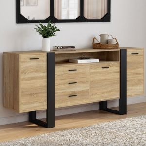 Idmarket Buffet 180 cm PHOENIX XXL 3 portes et 3 tiroirs avec niche bois et noir
