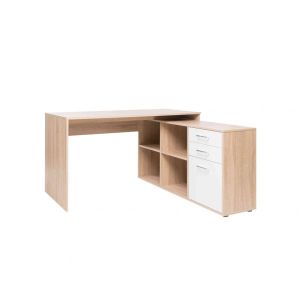 Terre de Nuit Bureau d'angle en bois imitation chêne sonoma avec niches de rangement - BU7107 - Bois naturel