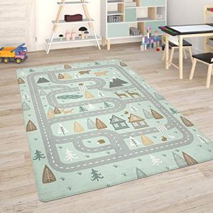 Paco Home - Tapis Chambre Enfant Tapis De Jeux Tapis Bébé Tapis Enfant Route Tapis De Jeux Turquoise, 155x230 cm