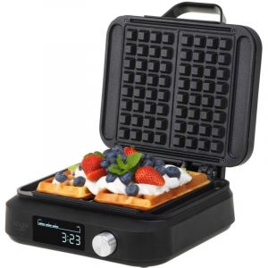 Adler Machine &agrave; gaufres avec &eacute;cran LED AD 3087, minuteur automatique, 2200 W, 6 niveaux d'or, contr&ocirc;le de cuisson, noir