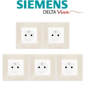 Image de Siemens LOT 5 Prise 2P+T Blanc Delta Viva + Plaque Beige