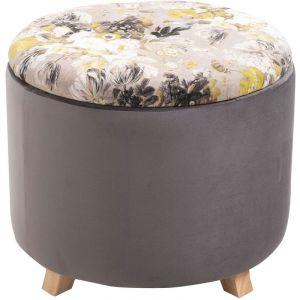 Image de Idimex Tabouret de rangement BONITO avec motifs fleurs, en velours gris