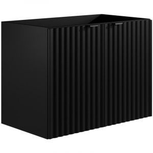 Meuble sous vasque suspendu stri&eacute; - Noir - L80 cm - ZILGA