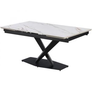 Habitat et Jardin Table à manger extensible en céramique 6 à 10 personnes "Silence" - Blanc marbré gold