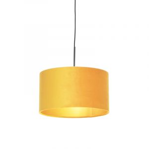 Image de Qazqa Suspension avec abat-jour velours ocre et or 35 cm - Combi