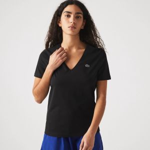 Image de Lacoste T-shirt ample manches courtes, col V Rouge - Taille 36;38;40;42;44