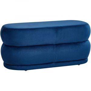 Beliani Banquette Moderne Pouf d'Appoint Rembourr&eacute; en Velours Bleu Marine Ellendale