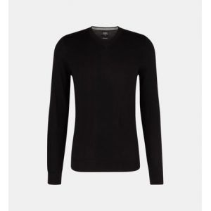 Galeries Lafayette Pull Terive droit laine m&eacute;rinos col V Noir