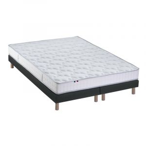 Ensemble Matelas 100% latex 5 zones ORIGINEL + Sommier Spécial Dos Sensible Fabriqué en France Dimensions 2x80 x 200 cm, Sommier Noir