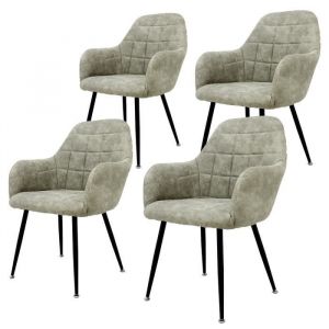 ECD Germany Lot de 4 Chaises de Salle à Manger - Assise Siège Rembourrée en Velours - Structure en Métal - Fauteuil avec Accoudoirs - Chaise de Salon - Chaises de Réception pour Bureau - Olive