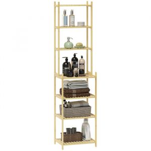 Homcom Tagère salle de bain bois bambou verni 7 niveaux étagères à lattes dim. 44 x 33 x 180 cm