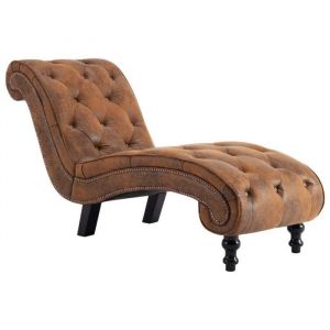 Décoshop26 Méridienne chaise longue canapé pour intérieur capitonné en pvc daim marron DEC026200