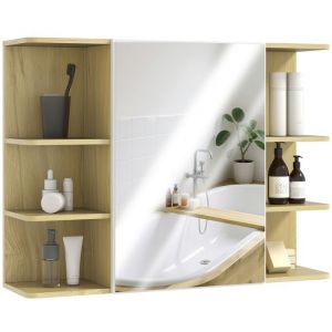 Homcom Armoire miroir murale salle de bain - porte, étagère, 2x3 tablettes latérales - 80 x 20 x 59 cm - effet bois clair