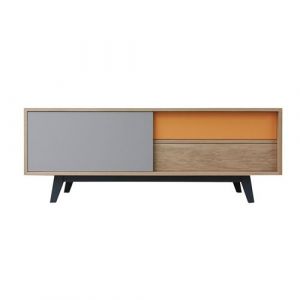 Buffet TV chêne massif et laqué VINTAGE Pirotais Bois massif Jaune