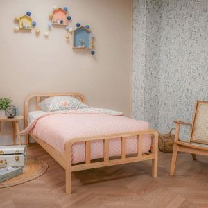 Terre de Nuit Lit en pin massif naturel avec t&ecirc;te de lit arrondie 90x200