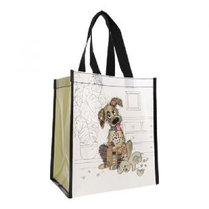 KIUB Cabas de courses en matière recyclée - motif Chien gentil - format 30 * 26 cm avec épaisseur de 16CM (Shopping Factory, neuf)