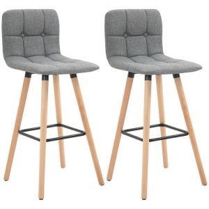 Homcom Lot de 2 tabourets de bar dossier repose-pieds tissu aspect lin gris