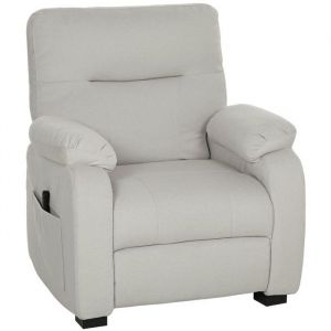 Homcom Fauteuil inclinable &eacute;lectrique - port USB, repose-pieds, poches lat&eacute;rales, t&eacute;l&eacute;commande - velours - 96x90x103cm - cr&egrave;me