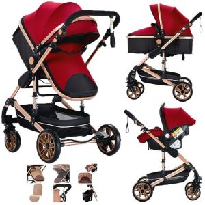 Poussette Magic Zc Poussette 3 En 1 Poussette Trio Poussette De Luxe Jusqu'&agrave; 15kg 0-3ans Pliage En Un Clic Avec Grand Panier Rouge