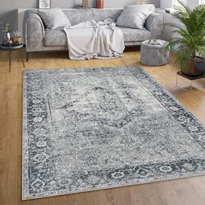 Tapis Salon Chambre Adulte Tissage Plat Moderne Oriental Marocain Vintage Lavable 80x150 cm, Gris 2 - Paco Home