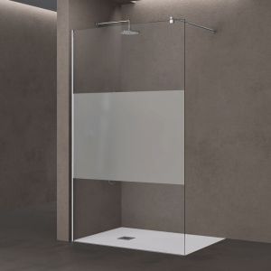 Paroi de douche à l'italienne 90cm avec bande opaque pare-douche Bremen1MS 90x200 verre de sécurité stabilisateur rond - Transparent avec bande