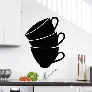 Ambiance Sticker Ardoise Tableau Noir - Stickers Muraux Adhésif Effaçable - Lot de Tasses - H55 x L45 cm