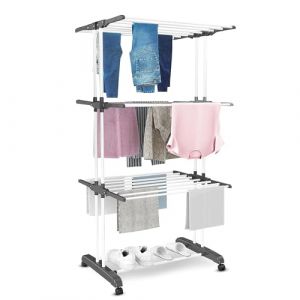Vonia S&eacute;choir &agrave; Linge &ndash; Tour de S&eacute;chage &ndash; &Eacute;tendoir &ndash; S&eacute;choir 3 Niveaux &ndash; Pliable &ndash; 72 x 50 x 172 cm &ndash; Blanc